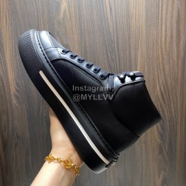 Prada Nylon Leather High Top Macro Sneakers For Men Black