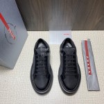 Prada Nylon Leather Thick Soled Macro Sneakers For Men Black