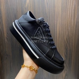 Prada Nylon Leather Thick Soled Macro Sneakers For Men Black