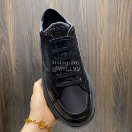 Prada Nylon Leather Thick Soled Macro Sneakers For Men Black