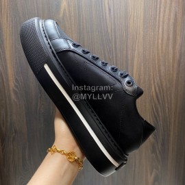 Prada Nylon Leather Thick Soled Macro Sneakers For Men Black