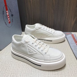 Prada Nylon Leather Thick Soled Macro Sneakers For Men White