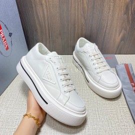 Prada Nylon Leather Thick Soled Macro Sneakers For Men White