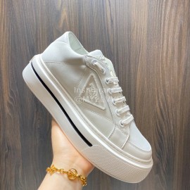Prada Nylon Leather Thick Soled Macro Sneakers For Men White