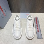 Prada White Nylon Leather Thick Soled Macro Sneakers For Men 