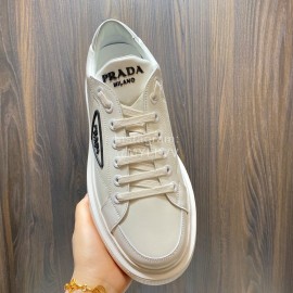 Prada White Nylon Leather Thick Soled Macro Sneakers For Men 