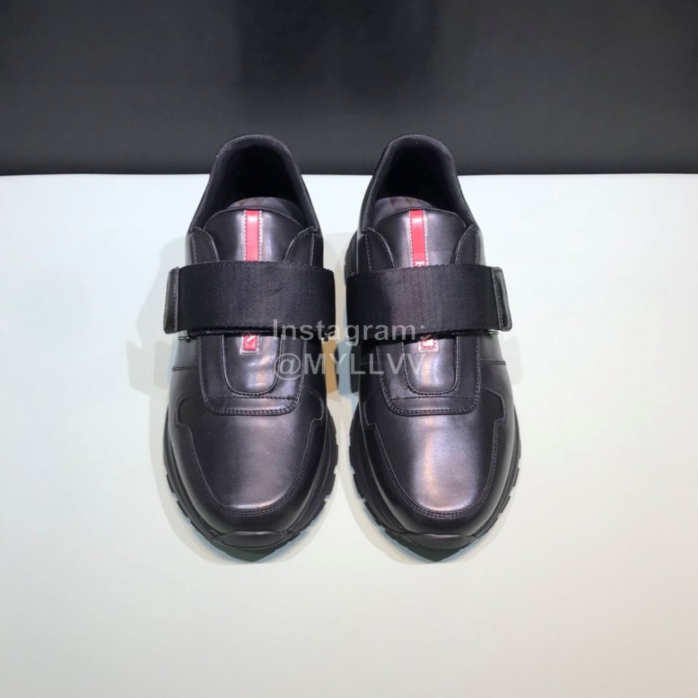 Prada Calf Leather Mesh Velcro Sneakers For Men Black