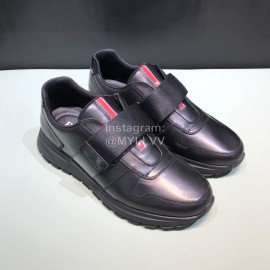 Prada Calf Leather Mesh Velcro Sneakers For Men Black