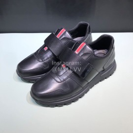 Prada Calf Leather Mesh Velcro Sneakers For Men Black