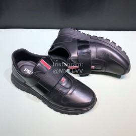 Prada Calf Leather Mesh Velcro Sneakers For Men Black