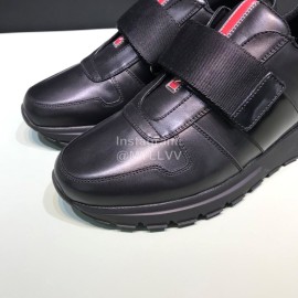 Prada Calf Leather Mesh Velcro Sneakers For Men Black
