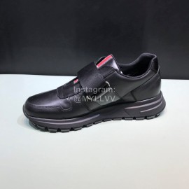 Prada Calf Leather Mesh Velcro Sneakers For Men Black
