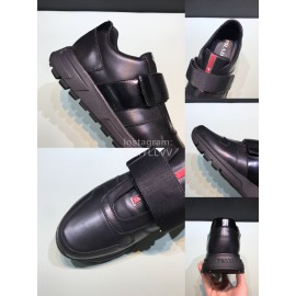 Prada Calf Leather Mesh Velcro Sneakers For Men Black