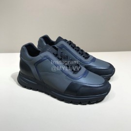 Prada Calf Leather Lace Up Sneakers For Men Gray