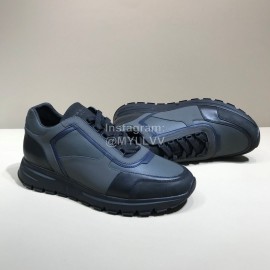 Prada Calf Leather Lace Up Sneakers For Men Gray