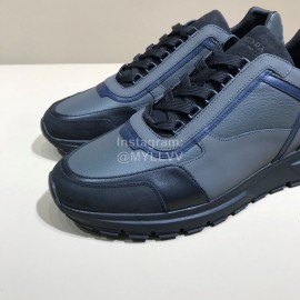 Prada Calf Leather Lace Up Sneakers For Men Gray