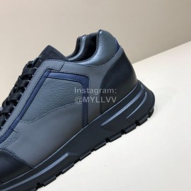 Prada Calf Leather Lace Up Sneakers For Men Gray