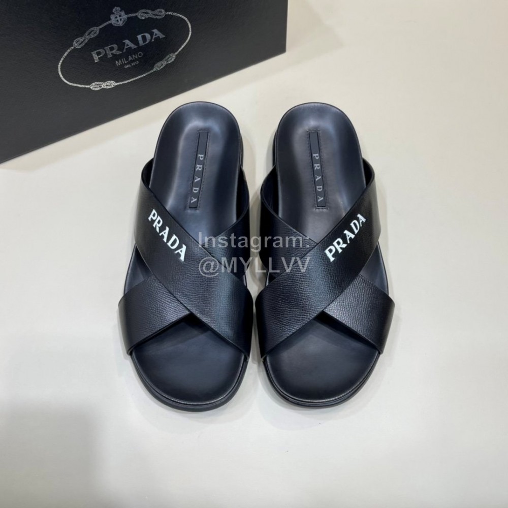 Prada Summer Calf Leather Cross Slippers For Men