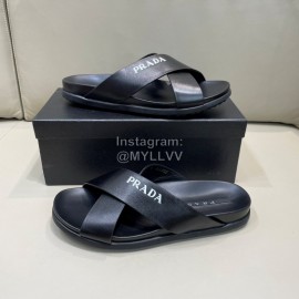 Prada Summer Calf Leather Cross Slippers For Men