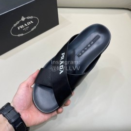 Prada Summer Calf Leather Cross Slippers For Men