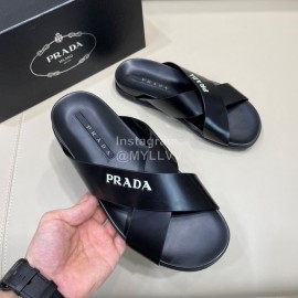 Prada Summer Calf Leather Cross Slippers For Men Black