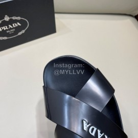 Prada Summer Calf Leather Cross Slippers For Men Black