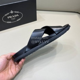 Prada Summer Calf Leather Cross Slippers For Men Black