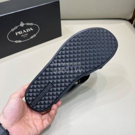 Prada Summer Calf Leather Cross Slippers For Men Black
