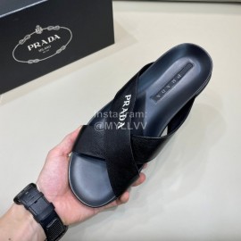 Prada Summer Black Calf Leather Cross Slippers For Men