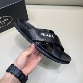 Prada Summer Black Calf Leather Cross Slippers For Men