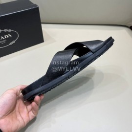 Prada Summer Black Calf Leather Cross Slippers For Men