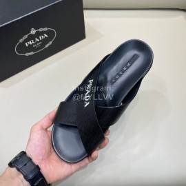 Prada Summer Calf Leather Cross Slippers Black For Men