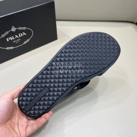 Prada Summer Calf Leather Cross Slippers Black For Men