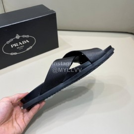 Prada Summer Calf Leather Cross Slippers Black For Men