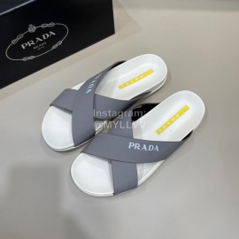 Prada Summer Calf Leather Cross Slippers For Men Gray