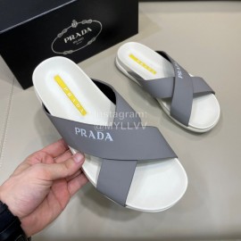 Prada Summer Calf Leather Cross Slippers For Men Gray