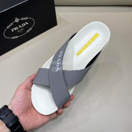Prada Summer Calf Leather Cross Slippers For Men Gray