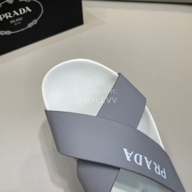 Prada Summer Calf Leather Cross Slippers For Men Gray