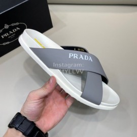 Prada Summer Calf Leather Cross Slippers For Men Gray