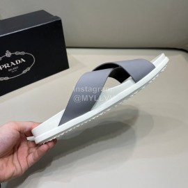 Prada Summer Calf Leather Cross Slippers For Men Gray