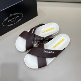 Prada Summer Calf Leather Cross Slippers For Men Brown