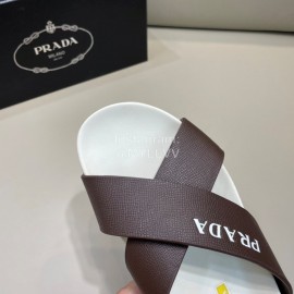 Prada Summer Calf Leather Cross Slippers For Men Brown