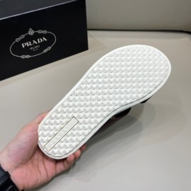 Prada Summer Calf Leather Cross Slippers For Men Brown