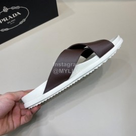 Prada Summer Calf Leather Cross Slippers For Men Brown