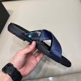 Prada Summer Calf Leather Textile Cross Slippers For Men Blue