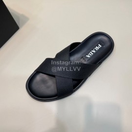 Prada Summer Calf Leather Textile Cross Slippers For Men Black