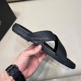 Prada Summer Calf Leather Textile Cross Slippers For Men Black