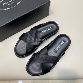 Prada Summer Calf Leather Textile Cross Slippers For Men 