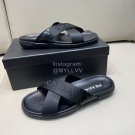 Prada Summer Calf Leather Textile Cross Slippers For Men 
