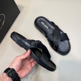 Prada Summer Calf Leather Textile Cross Slippers For Men 